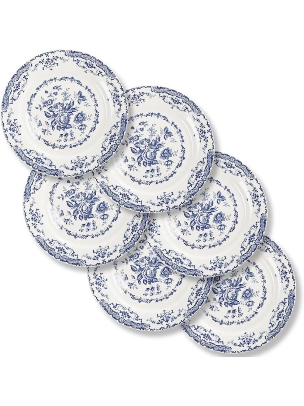 Floral Dinner Plates Set of 6 - 10.5" Blue Rose Design, Elegant Tableware